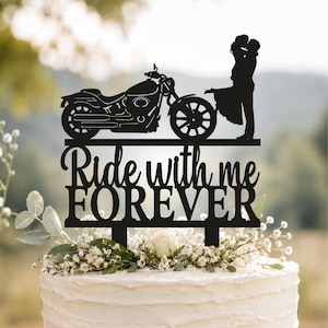 Topo de bolo de casamento "Ride with me forever", Topo de bolo de motociclista, Topo de bolo de casamento com motocicleta Street Glide, Topo de bolo de casamento com motocicleta A339