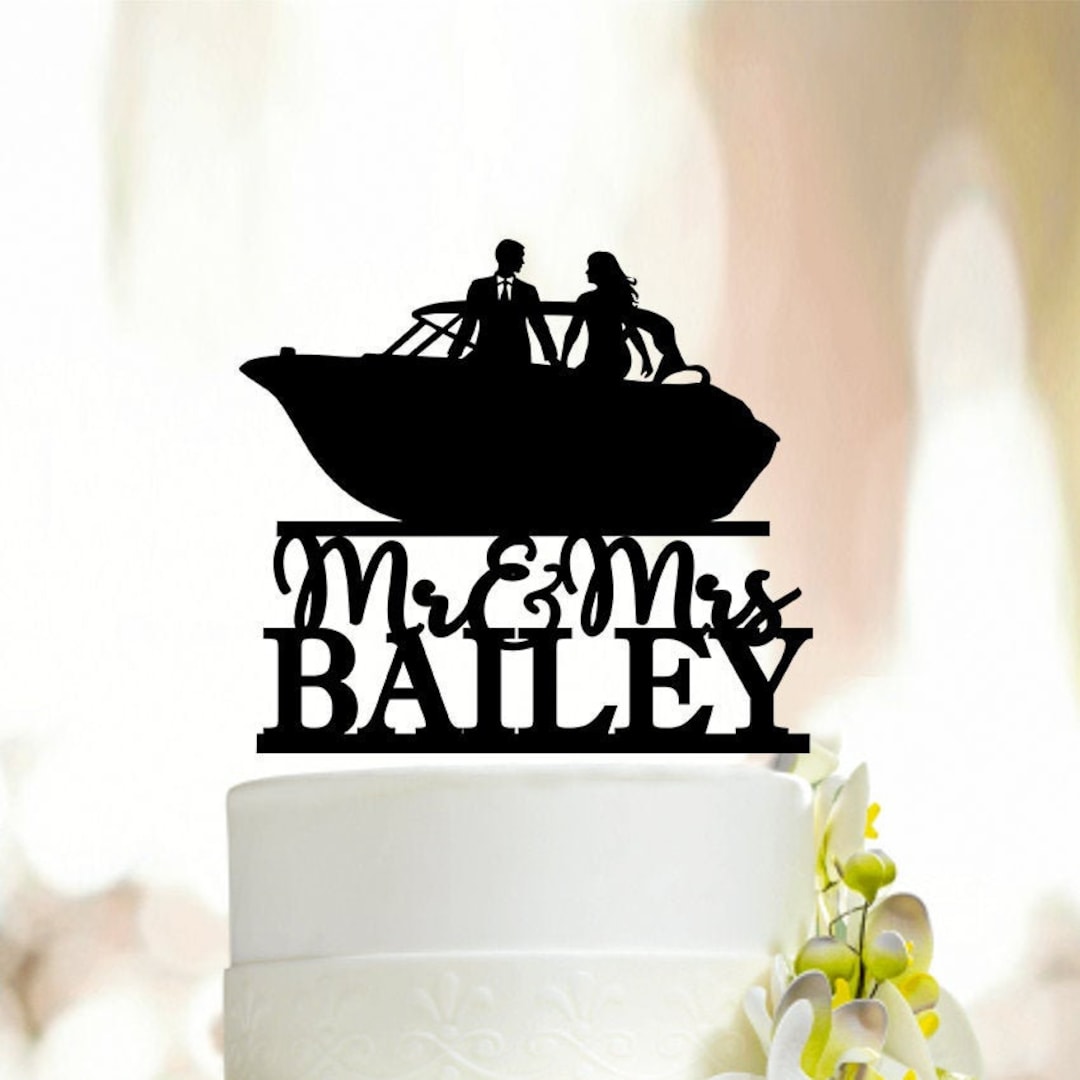 Couple Wedding Cake Topper, Bride and Groom Driving Boat, Boating Cake ...