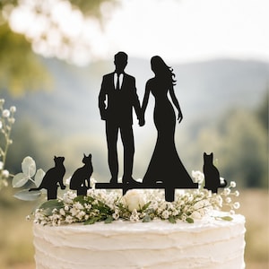 Wedding cake topper with cat,Bride and groom with cats,Cat wedding cake topper,Custom Family Wedding Cake Topper Personalized,Custom CatA124