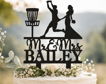 Frisbee Golf Wedding Cake Topper, Frisbee wedding cake topper, Disc Golf Basket cake topper, Bride And Groom Cake Topper, Disc Golf A258