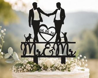Gay Men, Gay Tortendeko, Gay Tortendeko, Gay Cake Topper, Hochzeitstorte Topper, MR and MR Cake Topper, Gay Tortendeko, Hochzeitstorte Topper mit Katzen