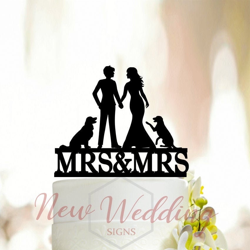 Lesbian cake topper with two dogs,Lesbian with dogs,Lesbian wedding cake topper,mrs and mrs cake topper,lesbian dogs,dogs cake topper A094