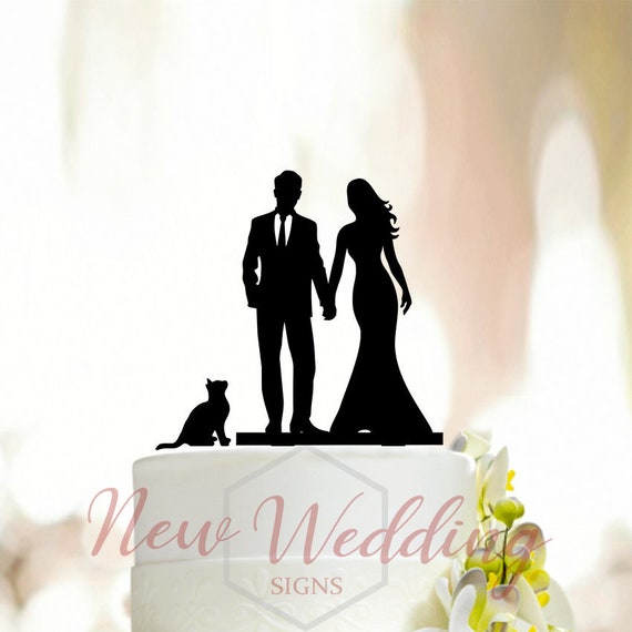 Bride and Groom Cake Topper With Catscustom Cake - Etsy