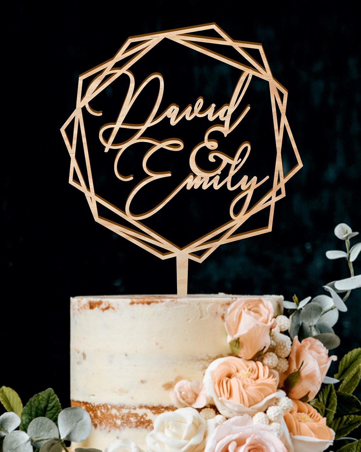 Laser cut gold wedding cake topper Custom wedding cake Etsy