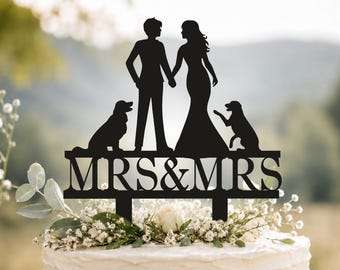 Lesbian wedding cake topper with two dogs, Custom Mrs & Mrs Labrador Decoration, Dog or animals