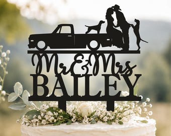 Couple Wedding Cake Topper, Pickup Truck wedding cake topper, cowboy wedding cake topper, Driver Cake Topper, Trucker Wedding Cake Topper