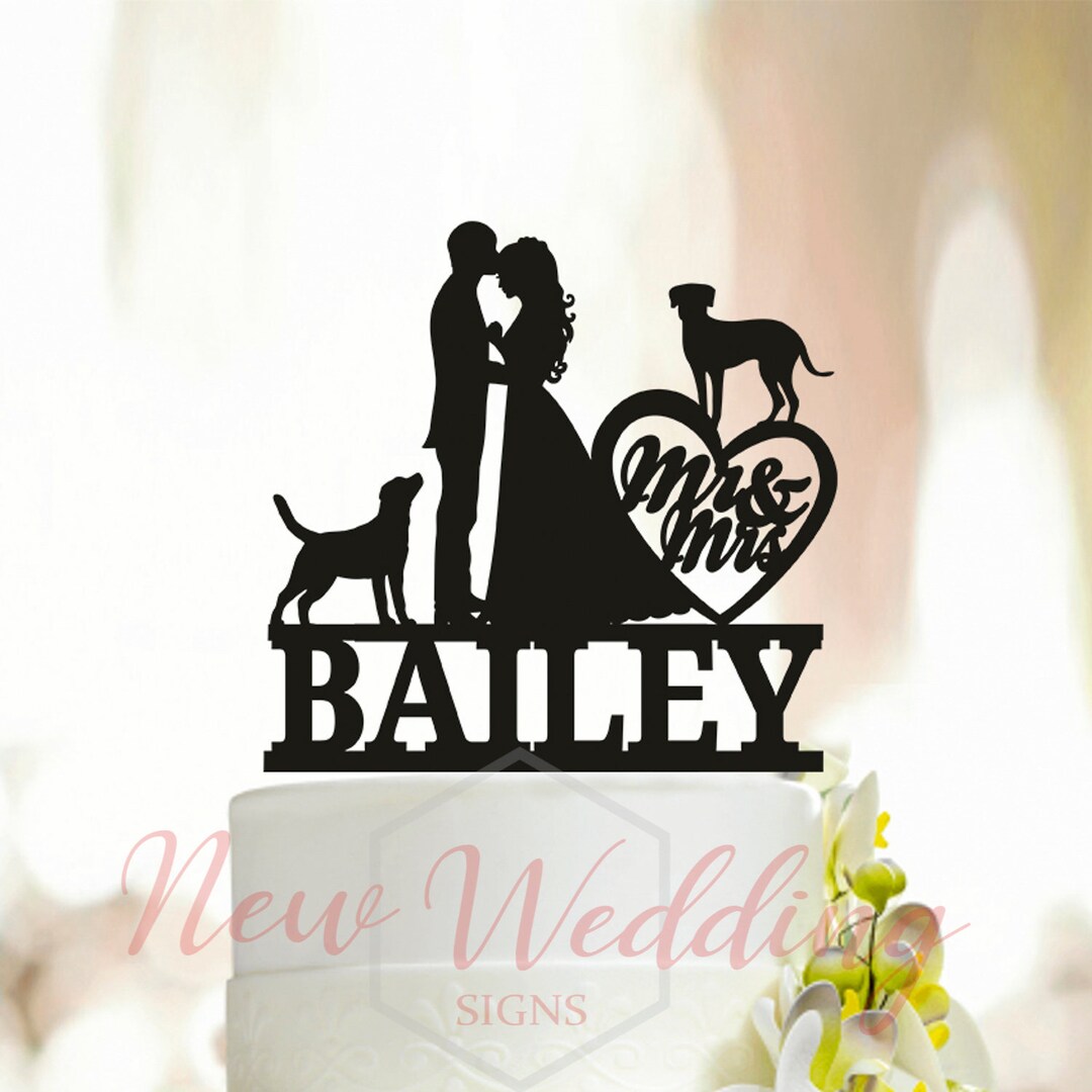 Couple Wedding Cake Topper,cake Topper With Dogs,dogs Wedding Cake ...