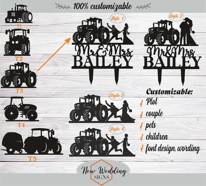 Tractor Wedding Cake Topper, Farmer Wedding Cake Topper, Bride dragging groom farming cake topper, Country Wedding Cake Topper, Tractor A281 image 2