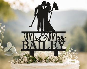 Golf Wedding Cake Topper, Custom Golfing Couple decoration, Mr and Mrs Golf player Toppers Theme