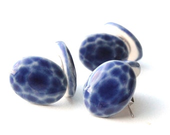 Porcelain stud earrings, oval diamond shape earrings