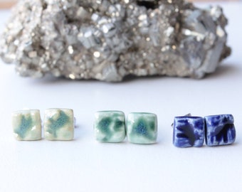 Porcelain stud earrings, square shape earrings