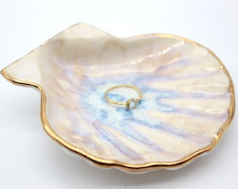 Ring dish, Porcelain shell trinket dish, wedding ring dish