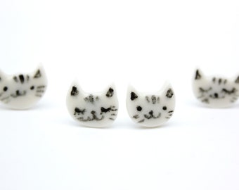 Porcelain cat earrings, cat stud earrings