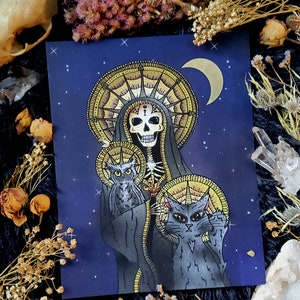 Santa Muerte Holy Death Animal Companion Art Print