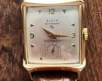 Montre-bracelet mécanique vintage ELGIN Shockmaster pour homme à remontage automatique