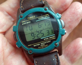 Vintage TIMEX INDIGLO Wristwatch With Military Time and Black Leather Band Unisex Watch Round Face Quartz Water Resistant Watch Etsy