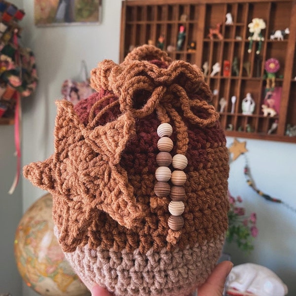 Handmade Crochet Drawstring Bag Shades of Sand