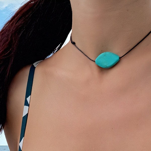 Turquoise necklace-Turquoise cord necklace-Beaded Turquoise choker-Turquoise jewellery-Bohemian choker- Turquoise Boho choker necklace