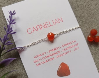 Carnelian bracelet-925 Sterling Silver Carnelian bracelet-Dainty Faceted carnelian bracelet-Silver gemstone bracelet-Carnelian jewellery