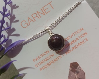 Garnet Necklace-Silver garnet necklace-Dark Garnet jewellery-Wire wrapped garnet gemstone pendant necklace-January birthstone necklace