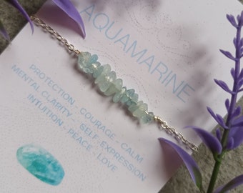 Aquamarine bracelet-925 Sterling Silver aquamarine bracelet-AA grade Aquamarine jewellery-Raw aquamarine bar bracelet-March birthstone