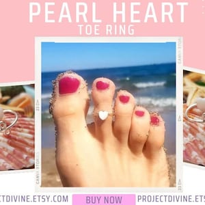 Pearl Toe ring-Pearl Heart Toe ring-925 Sterling silver pearl toe ring-Handmade adjustable toe ring-Summer jewellery-Silver pearl jewellery