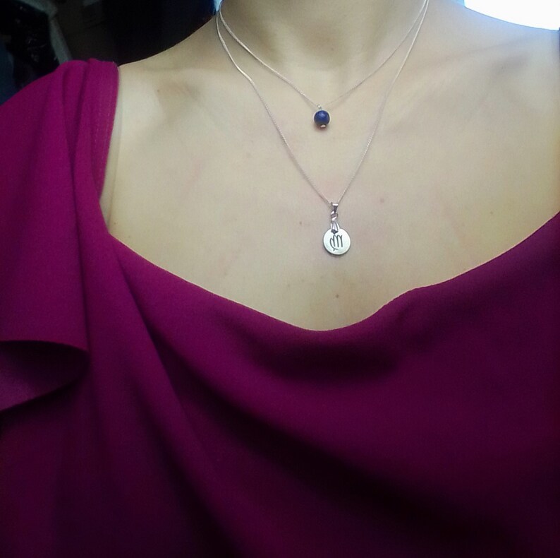 HQ shiny silver plated non Tarnish Necklace Virgo Birthstone two Layered necklace with lapis lazuli and laser Engraved virgo zodiac pendant