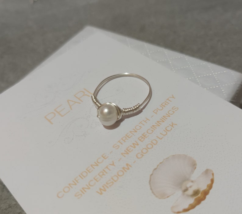 Pearl ring-925 Sterling Silver pearl ring-Pearl jewellery-Handmade wire wrapped pearl ring-Pearl jewellery-June Birthstone ring-Gift for her image 5