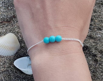 Turquoise bracelet-Silver Turquoise bar bracelet- Turquoise Jewellery-December Birthstone bracelet-Blue gemstone bead bracelet