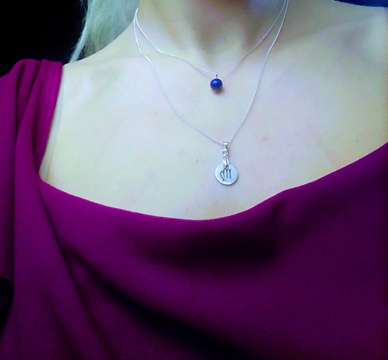 HQ shiny silver plated non Tarnish Necklace Virgo Birthstone two Layered necklace with lapis lazuli and laser Engraved virgo zodiac pendant