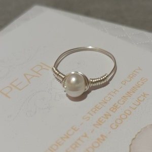 Pearl ring-925 Sterling Silver pearl ring-Pearl jewellery-Handmade wire wrapped pearl ring-Pearl jewellery-June Birthstone ring-Gift for her image 1