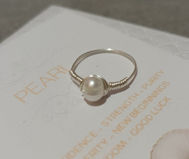 Pearl ring-925 Sterling Silver pearl ring-Pearl jewellery-Handmade wire wrapped pearl ring-Pearl jewellery-June Birthstone ring-Gift for her image 1