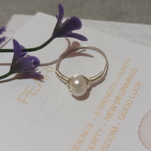 Pearl ring-925 Sterling Silver pearl ring-Pearl jewellery-Handmade wire wrapped pearl ring-Pearl jewellery-June Birthstone ring-Gift for her image 4