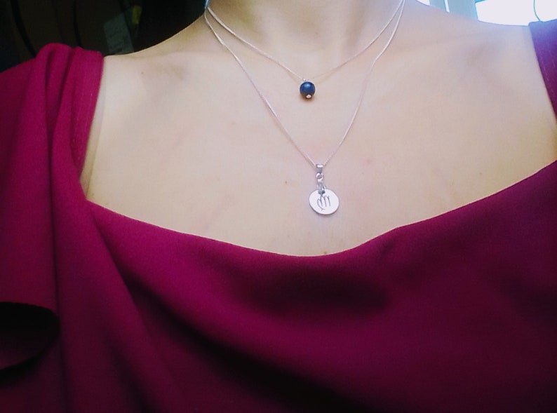 HQ shiny silver plated non Tarnish Necklace Virgo Birthstone two Layered necklace with lapis lazuli and laser Engraved virgo zodiac pendant