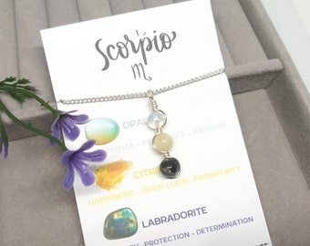 Scorpio zodiac sign crystal necklace-Birthstone necklace-Silver wire wrapped gemstone pendant necklace-Birthday Gift-Zodiac gift for her