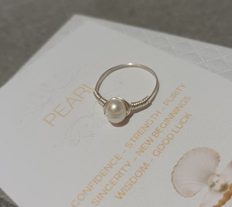 Pearl ring-925 Sterling Silver pearl ring-Pearl jewellery-Handmade wire wrapped pearl ring-Pearl jewellery-June Birthstone ring-Gift for her image 3