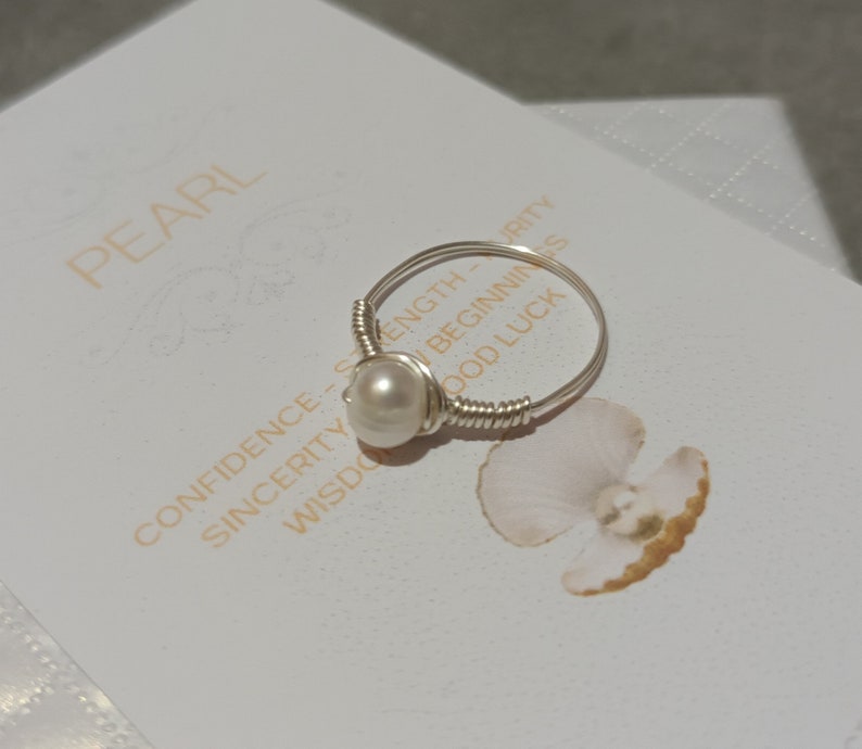 Pearl ring-925 Sterling Silver pearl ring-Pearl jewellery-Handmade wire wrapped pearl ring-Pearl jewellery-June Birthstone ring-Gift for her image 2