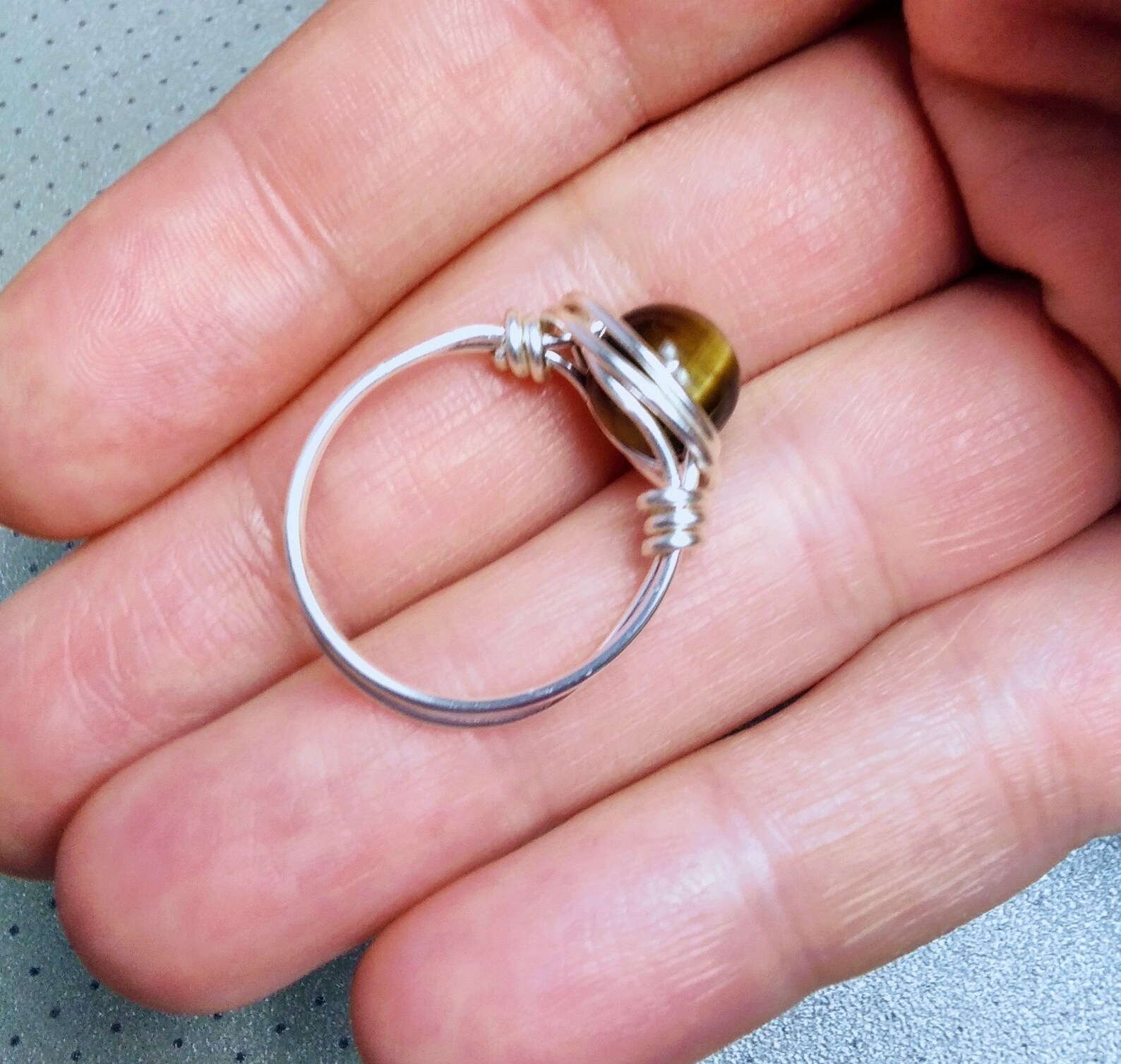 Tigers Eye Wire Rings Tarnish resistant Silver plated wire