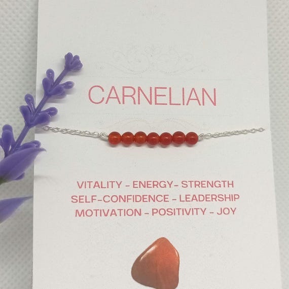 Sterling Silver Carnelian Bracelet: Beaded Crystal Bar bracelet, Energy Jewellery
