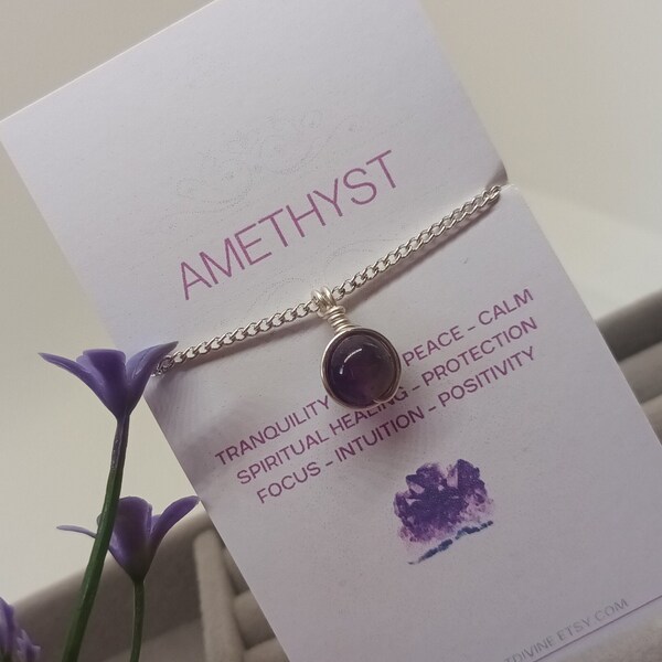 Amethyst necklace-Dainty Silver wire wrapped Amethyst gemstone pendant necklace-Amethyst jewellery-February Birthstone necklace-Gift for her