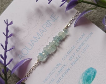 Aquamarine bracelet-925 Sterling Silver aquamarine bracelet-AA grade Aquamarine jewellery-Raw aquamarine bar bracelet-March birthstone