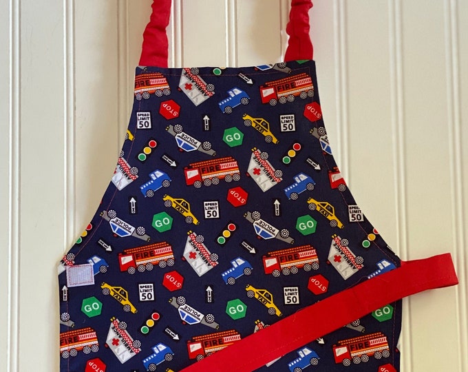 Childrens Montessori Firefighter Apron, Boys Apron, Kids Apron