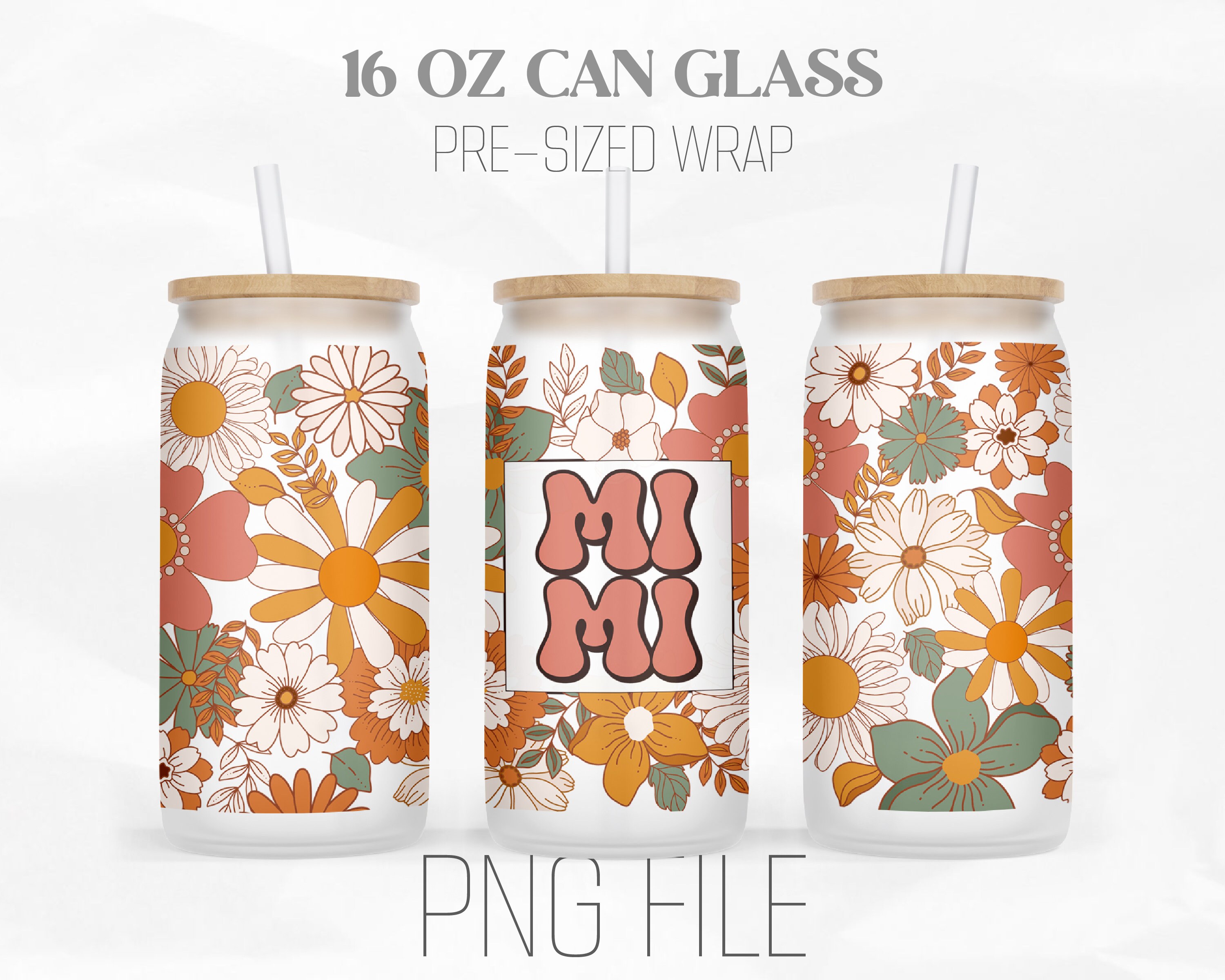 Retro Flower Mimi Can Wrap Png, Grandma, Mother’s Day 16oz Libbey Glass ...