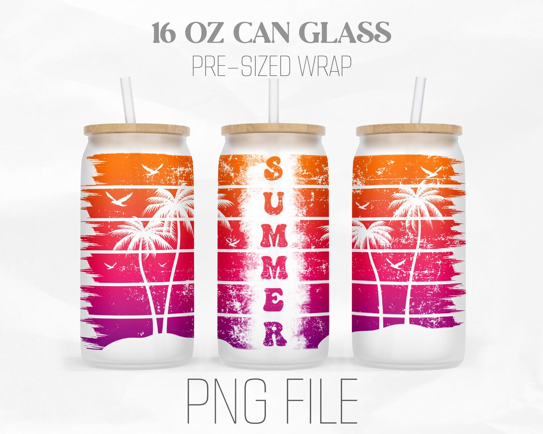 Summer Palm Trees Can Wrap Png, Summer Beach Sunset 16oz Libbey Glass ...