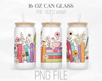 Książka z kwiatami może zawinąć Png, Kwiatowa książka png, Png, Booktrovert png, 16oz Libbey Szklana puszka Tumbler Sublimacja Projekt Cyfrowy Png Plik