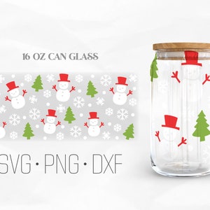 Snowman Christmas Can Glass Wrap SVG, Christmas Svg, 16oz Libbey Wrap Svg, Svg, Png, DXF files for Cricut