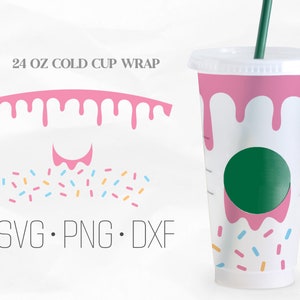 Donut Drip Full Wrap cup SVG, Venti  Cold Cup 24 Oz, Svg, Png, DXF files for Cricut
