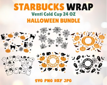 6 Full Wrap Halloween Svg, Halloween bundle Svg, Venti Cold Cup 24 Oz, Svg, Png, DXF fichiers pour Cricut