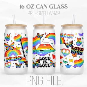 Pride Rainbow Can Wrap Png, LGBTQ+ Png, Pride Month Png, LGBT Sticker 16oz Libbey Glass Can Tumbler Sublimation Design Digital Png File