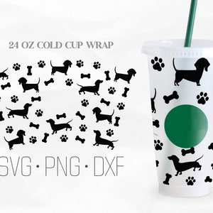 Dackel Full Wrap SVG, Haustier Hund, Venti Cold Cup 24 Oz, SVG, Png, DXF-Dateien für Cricut